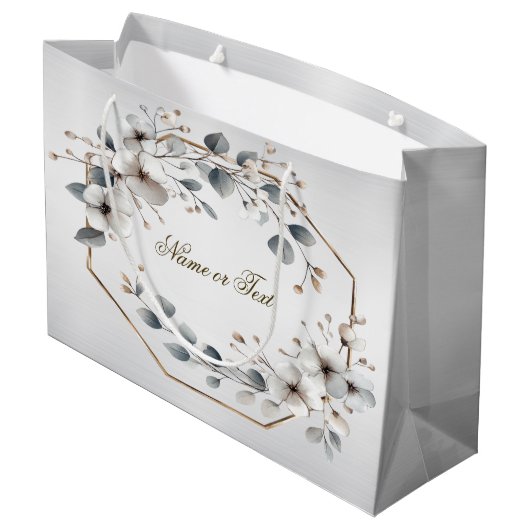 Waterverf Witte Bloemen Gouden Lijst Zilver Blauwg Groot Cadeauzakje (Achterkant Gekanteld)