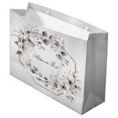 Waterverf Witte Bloemen Gouden Lijst Zilver Blauwg Groot Cadeauzakje (Voorkant Gekanteld)