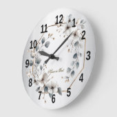 Waterverf Witte Bloemen Gouden Lijst Zilver Blauwg Grote Klok (Hoek)