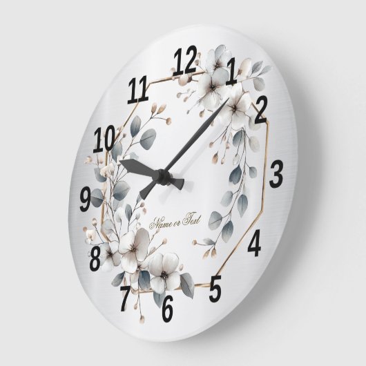 Waterverf Witte Bloemen Gouden Lijst Zilver Blauwg Grote Klok (Hoek)