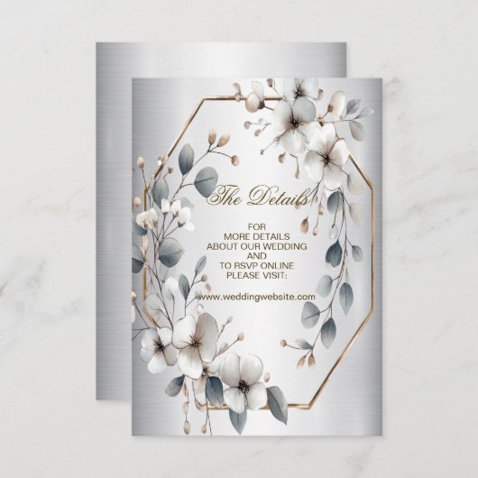 Waterverf Witte Bloemen Gouden Lijst Zilver Blauwg Informatiekaartje (Voorkant / Achterkant)