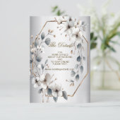 Waterverf Witte Bloemen Gouden Lijst Zilver Blauwg Informatiekaartje (Staand voorkant)