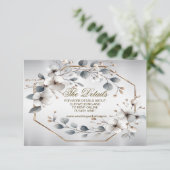 Waterverf Witte Bloemen Gouden Lijst Zilver Blauwg Informatiekaartje (Staand voorkant)