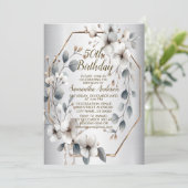 Waterverf Witte Bloemen Gouden Lijst Zilver Blauwg Kaart (Staand voorkant)