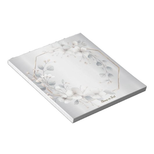 Waterverf Witte Bloemen Gouden Lijst Zilver Blauwg Notitieblok (Schuin)