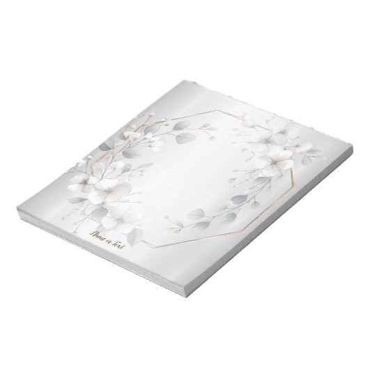 Waterverf Witte Bloemen Gouden Lijst Zilver Blauwg Notitieblok