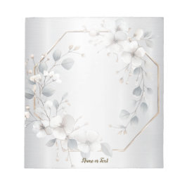 Waterverf Witte Bloemen Gouden Lijst Zilver Blauwg Notitieblok