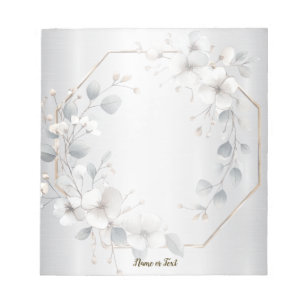 Waterverf Witte Bloemen Gouden Lijst Zilver Blauwg Notitieblok