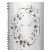 Waterverf Witte Bloemen Gouden Lijst Zilver Blauwg Notitieboek (Voorkant)