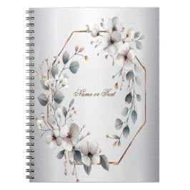 Waterverf Witte Bloemen Gouden Lijst Zilver Blauwg Notitieboek