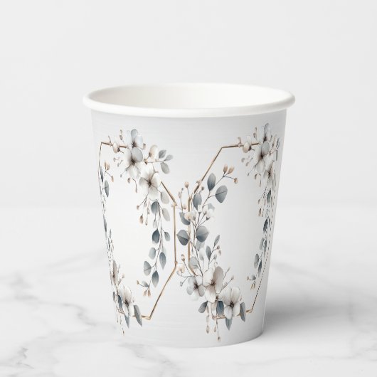 Waterverf Witte Bloemen Gouden Lijst Zilver Blauwg Papieren Bekers (Achterkant)