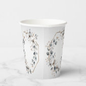 Waterverf Witte Bloemen Gouden Lijst Zilver Blauwg Papieren Bekers (Rechts)