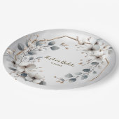 Waterverf Witte Bloemen Gouden Lijst Zilver Blauwg Papieren Bordje (Gekanteld)