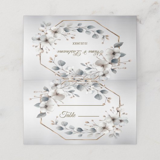 Waterverf Witte Bloemen Gouden Lijst Zilver Blauwg Plaatskaartje (Buitenkant ongevouwen)