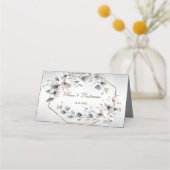 Waterverf Witte Bloemen Gouden Lijst Zilver Blauwg Plaatskaartje (Achterkant)