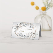 Waterverf Witte Bloemen Gouden Lijst Zilver Blauwg Plaatskaartje (Voorkant)