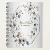 Waterverf Witte Bloemen Gouden Lijst Zilver Blauwg Planner (Voorkant)