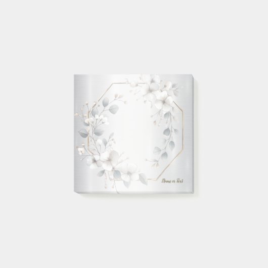 Waterverf Witte Bloemen Gouden Lijst Zilver Blauwg Post-it® Notes (Voorkant)