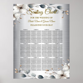 Waterverf Witte Bloemen Gouden Lijst Zilver Blauwg Poster