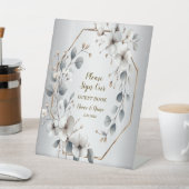 Waterverf Witte Bloemen Gouden Lijst Zilver Blauwg Reclamebord Met Voetstuk (Insitu)