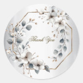 Waterverf Witte Bloemen Gouden Lijst Zilver Blauwg Ronde Sticker (Voorkant)