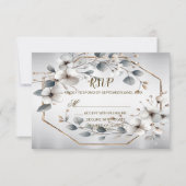 Waterverf Witte Bloemen Gouden Lijst Zilver Blauwg RSVP Kaartje (Voorkant)