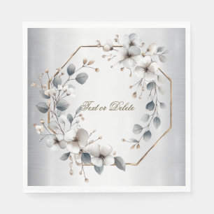 Waterverf Witte Bloemen Gouden Lijst Zilver Blauwg Servet
