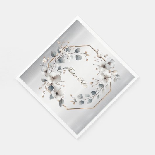 Waterverf Witte Bloemen Gouden Lijst Zilver Blauwg Servet (Hoek)