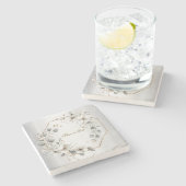 Waterverf Witte Bloemen Gouden Lijst Zilver Blauwg Stenen Onderzetter (Zijkant)