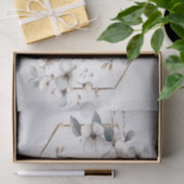 Waterverf Witte Bloemen Gouden Lijst Zilver Blauwg Tissuepapier (Geschenk)