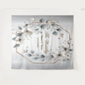 Waterverf Witte Bloemen Gouden Lijst Zilver Blauwg Wandkleed (Voorkant (horizontaal))