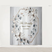 Waterverf Witte Bloemen Gouden Lijst Zilver Blauwg Wandkleed (Voorkant)