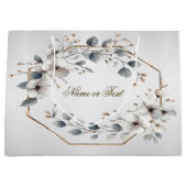 Waterverf Witte Bloemen Gouden Lijst Zilver Teal Groot Cadeauzakje (Voorkant)