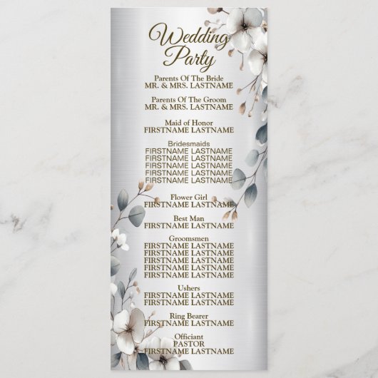 Waterverf Witte Bloemen Gouden Lijst Zilveren brui Programmakaart (Achterkant)