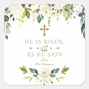 Waterverf witte bloemen Hij is een goudpaasmakerij Vierkante Sticker