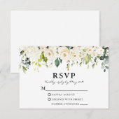 Waterverf Witte Bloemen Huwelijksgroen RSVP Kaartje (Voorkant / Achterkant)