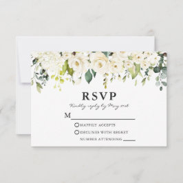 Waterverf Witte Bloemen Huwelijksgroen RSVP Kaartje