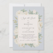 Waterverf witte bloemen, lichtblauw Bewaar de datu Kaart (Voorkant)