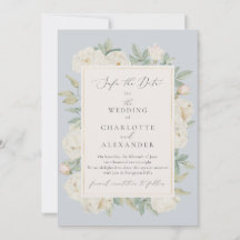 Waterverf witte bloemen, lichtblauw Bewaar de datu