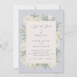 Waterverf witte bloemen, lichtblauw Bewaar de datu Kaart