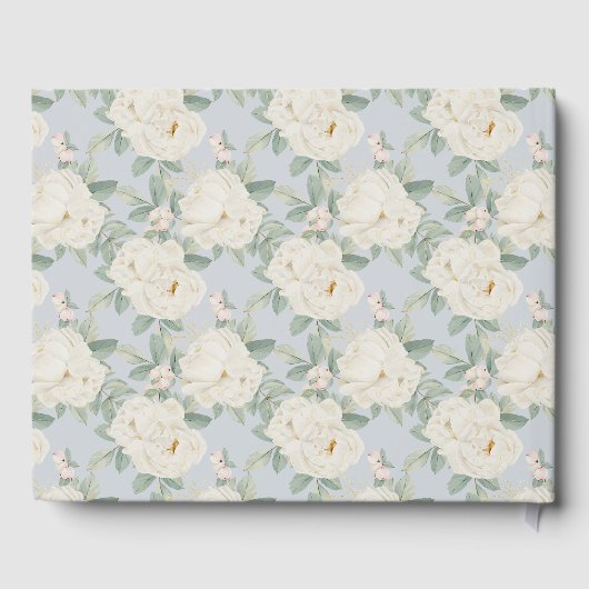 Waterverf witte bloemen, lichtblauw gastenboek (Achterkant)