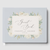 Waterverf witte bloemen, lichtblauw gastenboek (Voorkant)