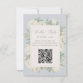 Waterverf witte bloemen, lichtblauw RSVP kaartje (Voorkant)