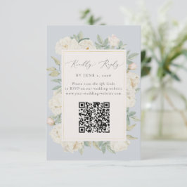 Waterverf witte bloemen, lichtblauw RSVP kaartje