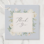 Waterverf witte bloemen, lichtblauwe bruiloft bedankjes labels (Voorkant)