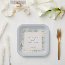 Waterverf witte bloemen, lichtblauwe bruiloft