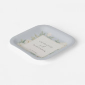 Waterverf witte bloemen, lichtblauwe bruiloft papieren bordje (Gebogen)