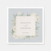 Waterverf witte bloemen, lichtblauwe bruiloft servet (Voorkant)