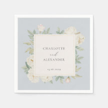 Waterverf witte bloemen, lichtblauwe bruiloft