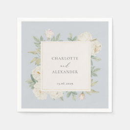 Waterverf witte bloemen, lichtblauwe bruiloft servet